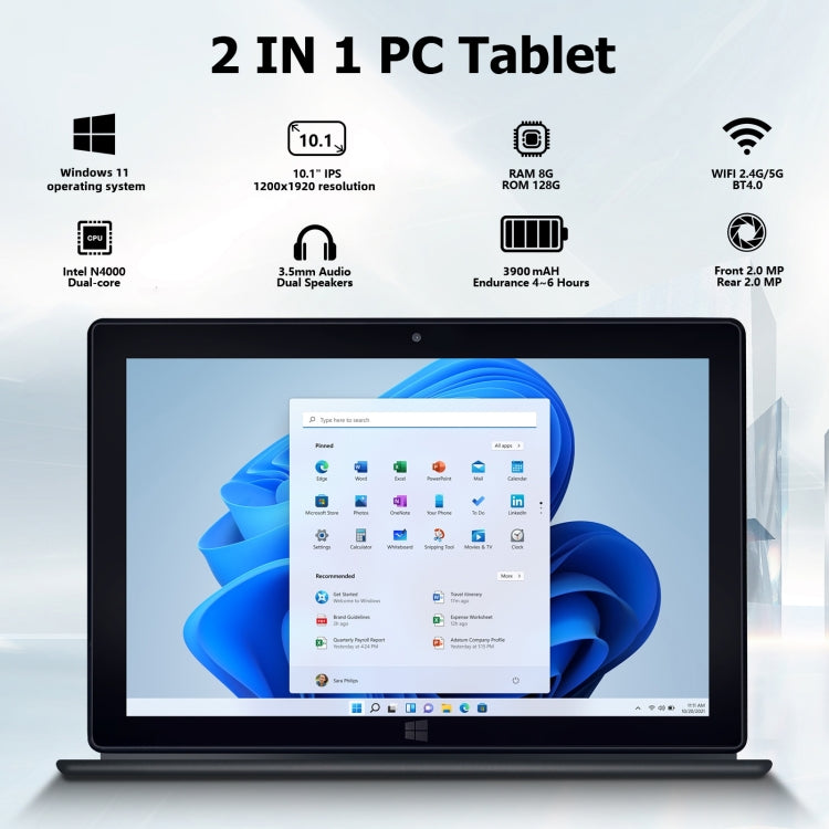 LZ1003 Tablet PC, 10.1 inch, 8GB+128GB, Windows 11, Intel Gemini Lake N4000 Dual Core, with Keyboard