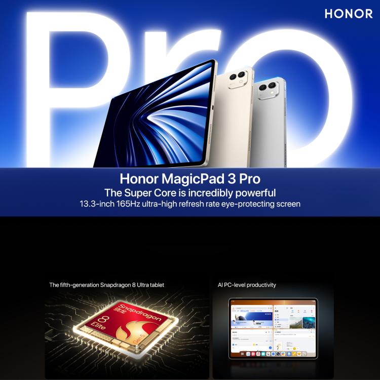 Honor MagicPad3 Pro 13.3 inch WiFi Tablet PC, 16GB+512GB MagicOS 10.0 Qualcomm Snapdragon 8 Lite Gen5 Octa Core