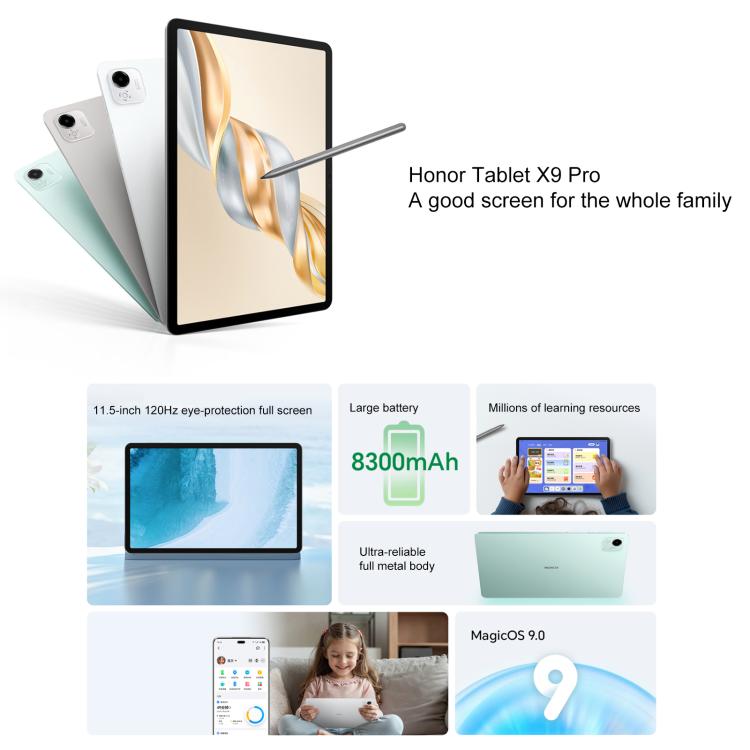 Honor Pad X9 Pro WiFi Tablet PC, 11.5 inch 8GB+256GB MagicOS 9.0 Qualcomm Snapdragon 685 Octa Core