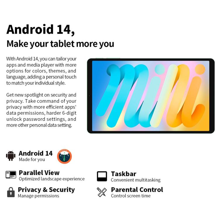 Teclast M50 Mini WiFi Tablet PC, 4GB+128GB, 8.7 inch Android 15 Unisoc T606 Octa Core