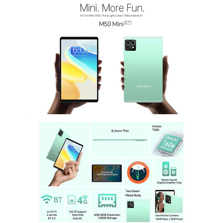 Teclast M50 Mini WiFi Tablet PC, 4GB+128GB, 8.7 inch Android 15 Unisoc T606 Octa Core