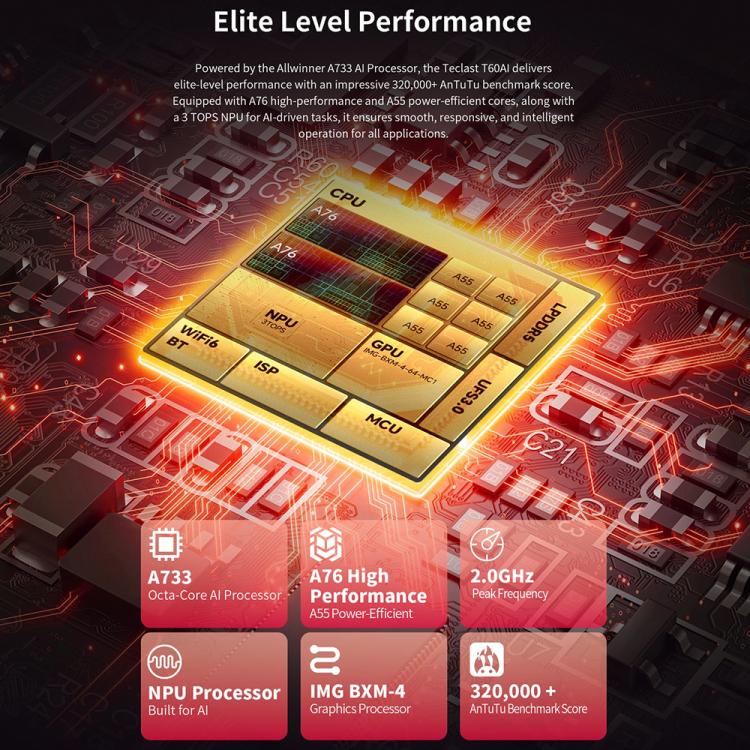 Teclast T60AI WiFi Tablet PC, 6GB+128GB, 12 inch Android 15 Allwinner A733 Octa Core with NPU