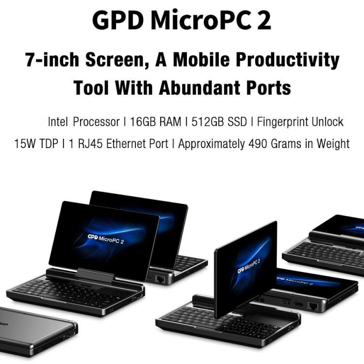 GPD MicroPC 2 Handheld Gaming PC, 16GB+512GB, 7 inch Windows 11 Pro Intel Processor N250, US Plug
