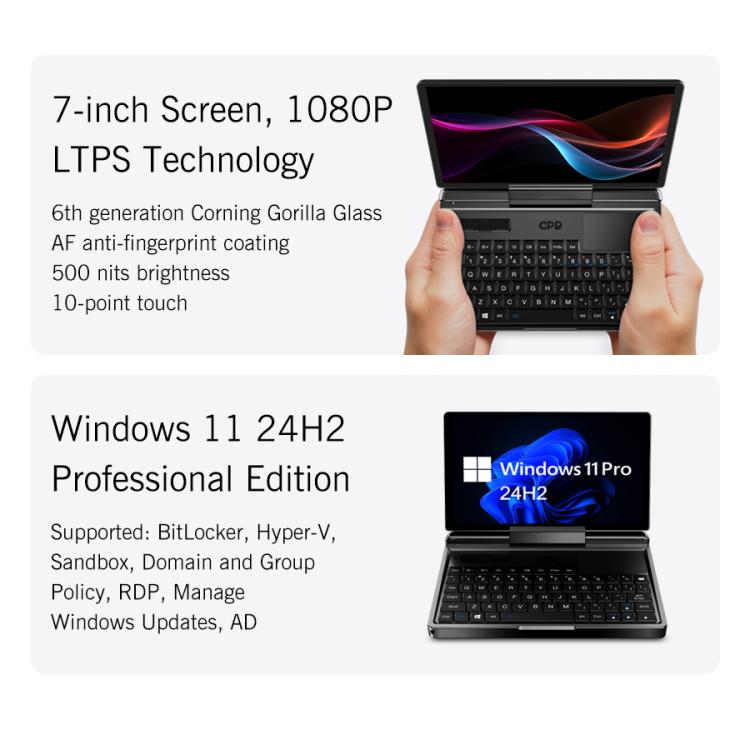 GPD MicroPC 2 Handheld Gaming PC, 16GB+512GB, 7 inch Windows 11 Pro Intel Processor N250, US Plug