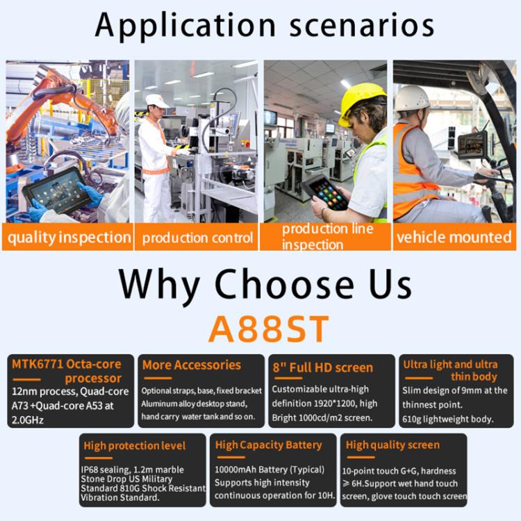 CENAVA A88ST IP68 Rugged Tablet PC, 4GB+64GB, 8 inch Android 11 MTK6771 Octa Core, 4G Network, EU Plug