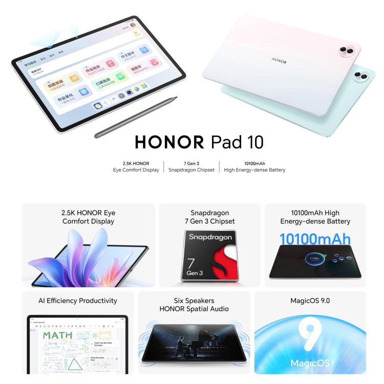 Honor Pad 10 WiFi Tablet PC, 12.1 inch 8GB+128GB MagicOS 9.0 Qualcomm Snapdragon 7 Gen3 Octa Core