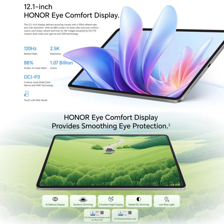 Honor Pad 10 Soft Light Screen WiFi Tablet PC, 12.1 inch 8GB+256GB MagicOS 9.0 Qualcomm Snapdragon 7 Gen3 Octa Core