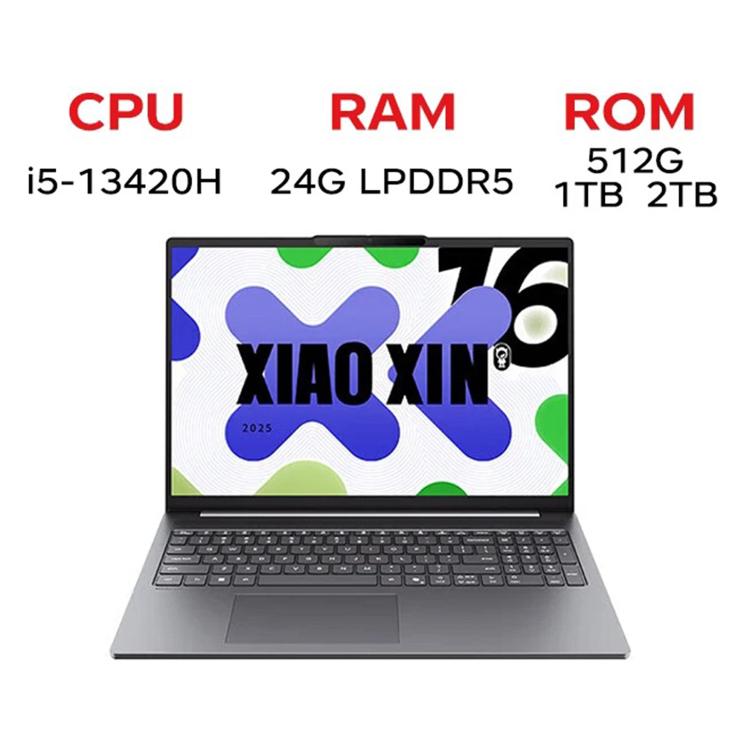 Lenovo XiaoXin 16 2025 Laptop, 16 inch, 24GB+512GB, Windows 11, Intel Core i5-13420H 8-Core, US Plug