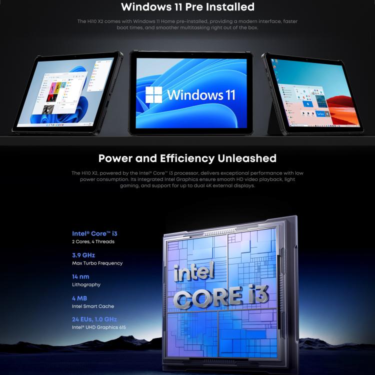 CHUWI Hi10 X2 10.1 inch Tablet PC, 8GB+256GB, Windows 11, Intel Core i3-10100Y Quad Core,EU Plug