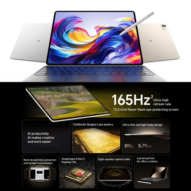 Honor MagicPad3 13.3 inch WiFi Tablet PC, 12GB+256GB MagicOS 9.0.1 Qualcomm Snapdragon 8 Gen3 Octa Core