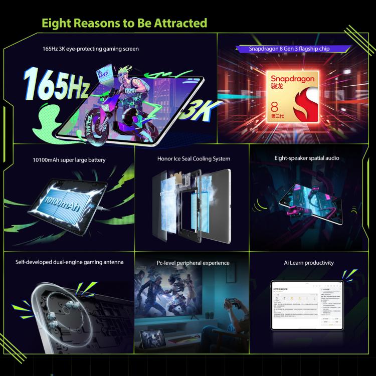 Honor Pad GT2 Pro WiFi Tablet PC, 12.5 inch 8GB+256GB MagicOS 9.0.1 Qualcomm Snapdragon 8 Gen3 Octa Core