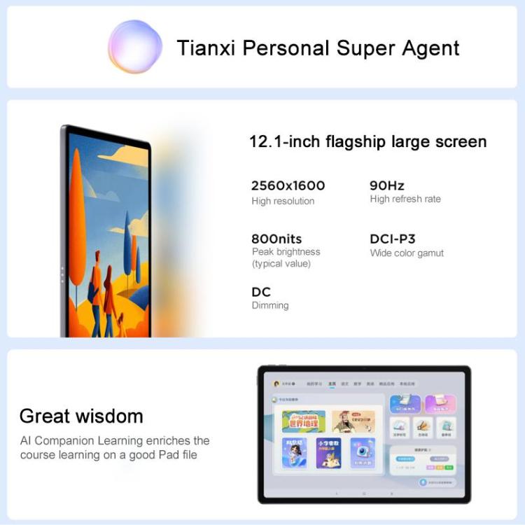 Lenovo Xiaoxin Pad 12.1 inch 2025 WiFi Tablet, 8GB+256GB, MediaTek Dimensity 6400 Octa Core,US Plug