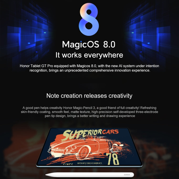 Honor Pad GT Pro WiFi Tablet PC, 12.3 inch 12GB+256GB MagicOS 8.0.1 Qualcomm Snapdragon 8s Gen 3 Octa Core