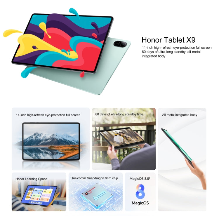 Honor Pad X9 WiFi Tablet PC, 11 inch 8GB+256GB MagicOS 8.0 Qualcomm Snapdragon 680 Octa Core