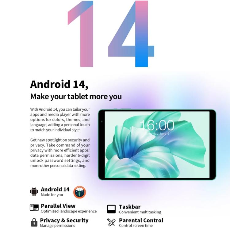 Teclast P85 Tablet PC 8 inch WiFi6, 3GB+64GB, Android 15 Allwinner A333 5-Core(Mint Green)