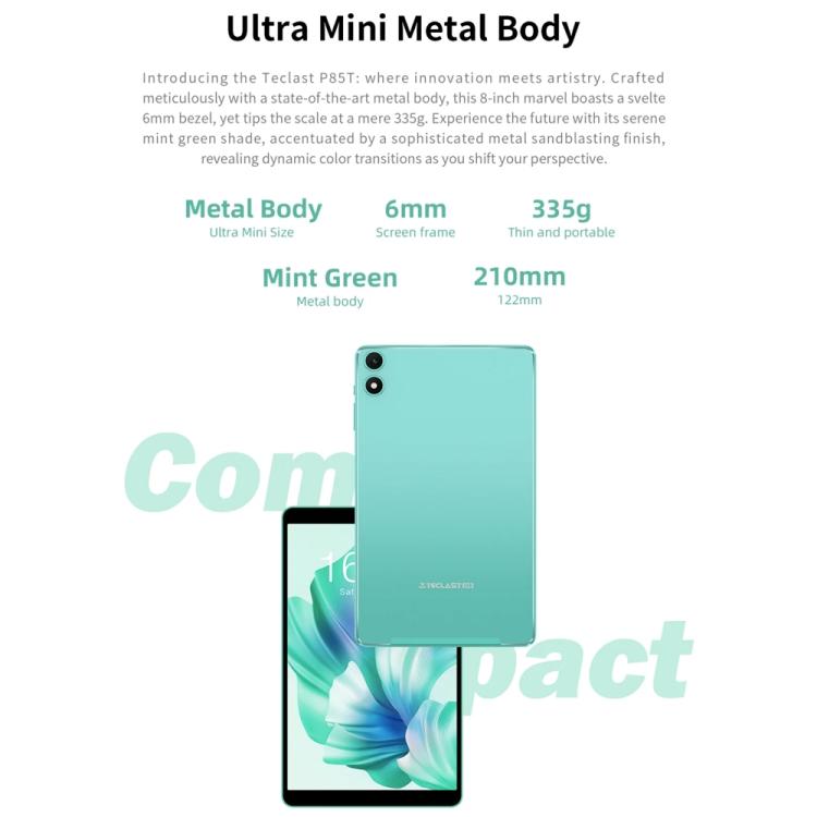 Teclast P85 Tablet PC 8 inch WiFi6, 3GB+64GB, Android 15 Allwinner A333 5-Core(Mint Green)