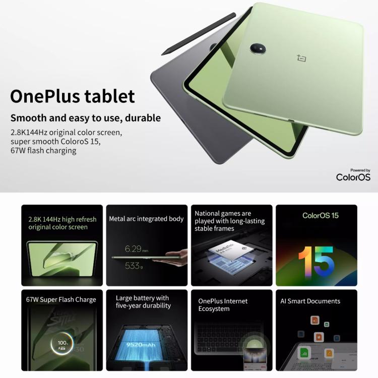 OnePlus Pad 11.61 inch Tablet PC, 8GB+256GB, ColorOS 15.0 Dimensity 8350 Octa Core
