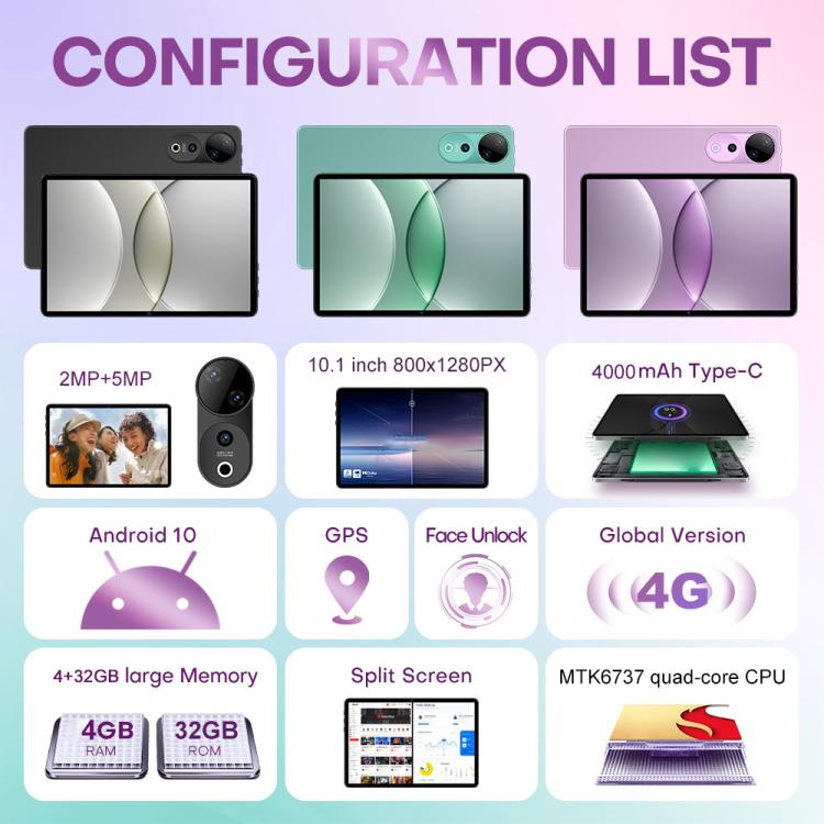 Pad 9 Ultra 10.1 inch 3G Phone Call Tablet PC, 2GB+32GB, Android 10 MTK6737 Quad Core, US Plug