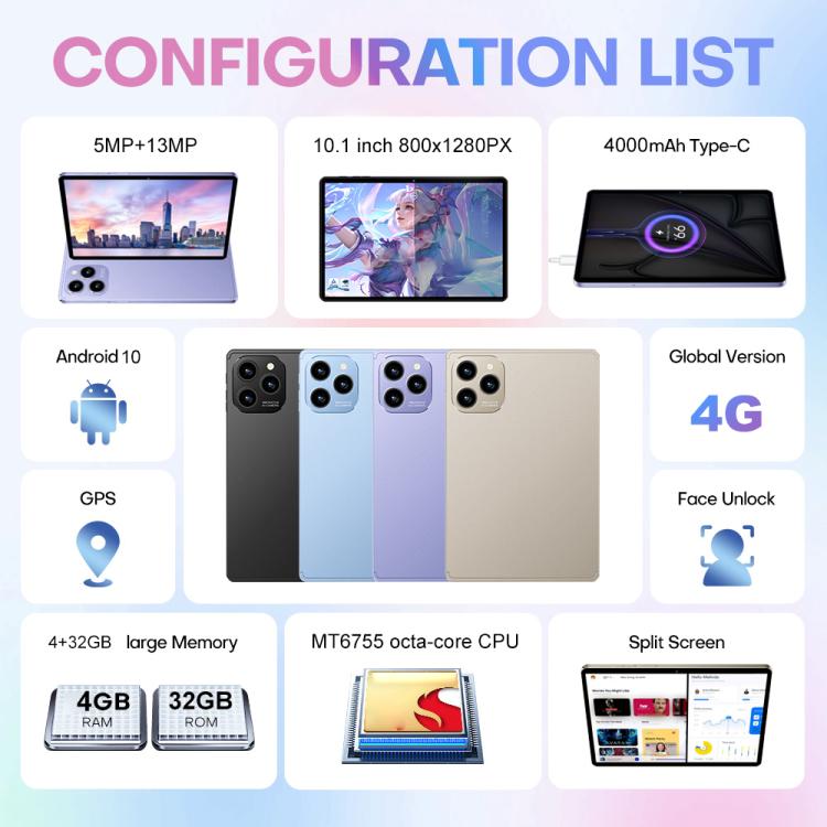 Pad 8 Pro 10.1 inch 4G LTE Tablet PC Combo Set, 4GB+32GB, Android 10 MT6755 Octa Core, with Keyboard / Mouse / Leather Case, AU Plug