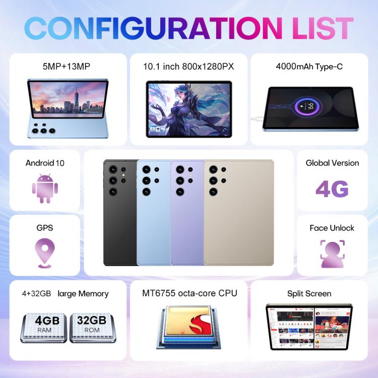 Pad 9 Pro 10.1 inch 4G LTE Tablet PC Combo Set, 4GB+32GB, Android 10 MT6755 Octa Core, with Keyboard / Mouse / Leather Case, EU Plug