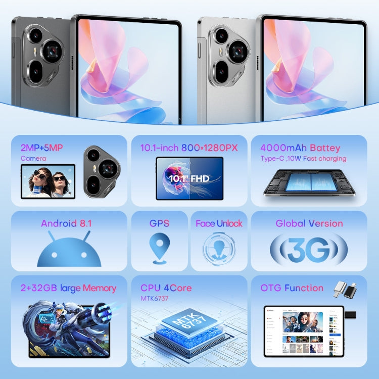 Pad7 Ultra 10.1 inch 3G Phone Call Tablet PC, 2GB+32GB, Android 8.1 MTK6737 Quad Core, EU Plug (Black)