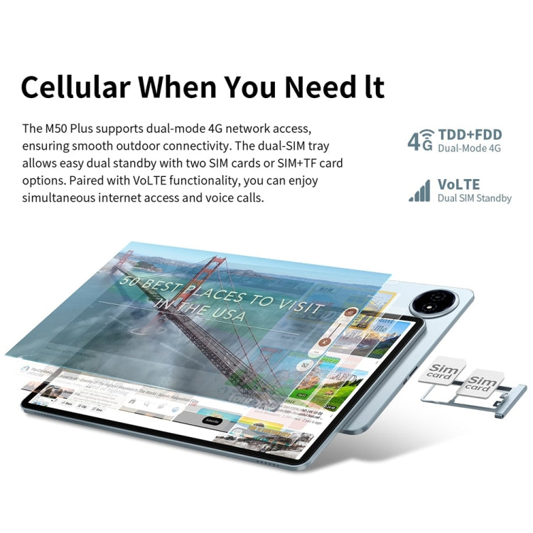 Teclast M50 Plus 4G LTE Tablet PC 10.1 inch, 6GB+128GB, Android 14 MediaTek Helio G85 Octa Core, Support Dual SIM
