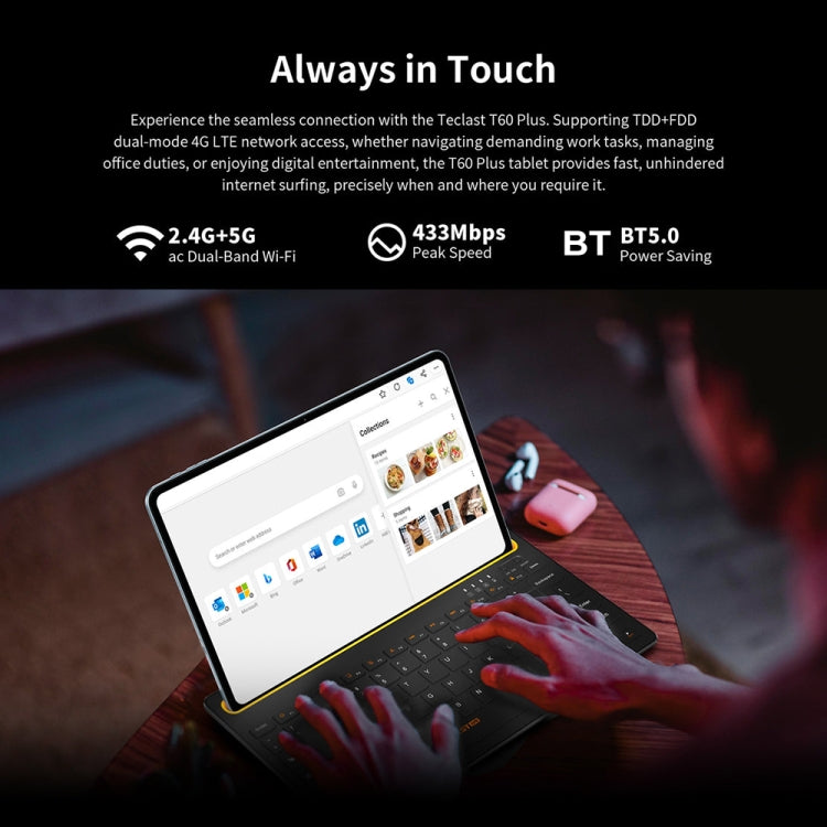 Teclast T60 Plus 4G LTE Tablet PC, 6GB+128GB, 12 inch Android 14 MediaTek Helio G88 Octa Core, Support Dual SIM