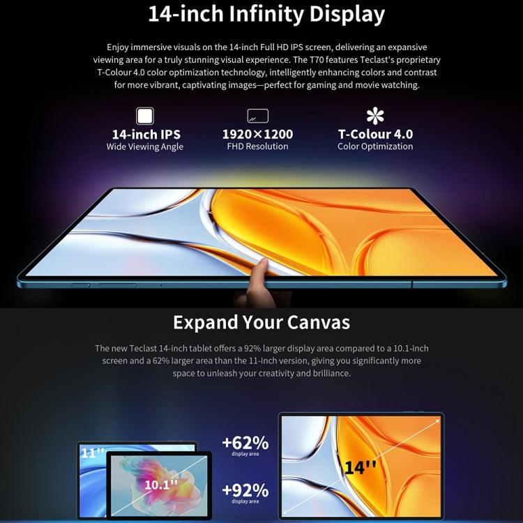 Teclast T70 4G LTE Tablet PC, 8GB+256GB, 14 inch Android 14 MediaTek Helio G99 Octa Core, Support Dual SIM