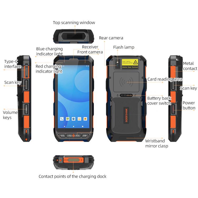5.5 inch Android 10 IP65 RFID Handheld Industrial Data Terminal Barcode Scanner, Style: NFC UHF + 2D Head