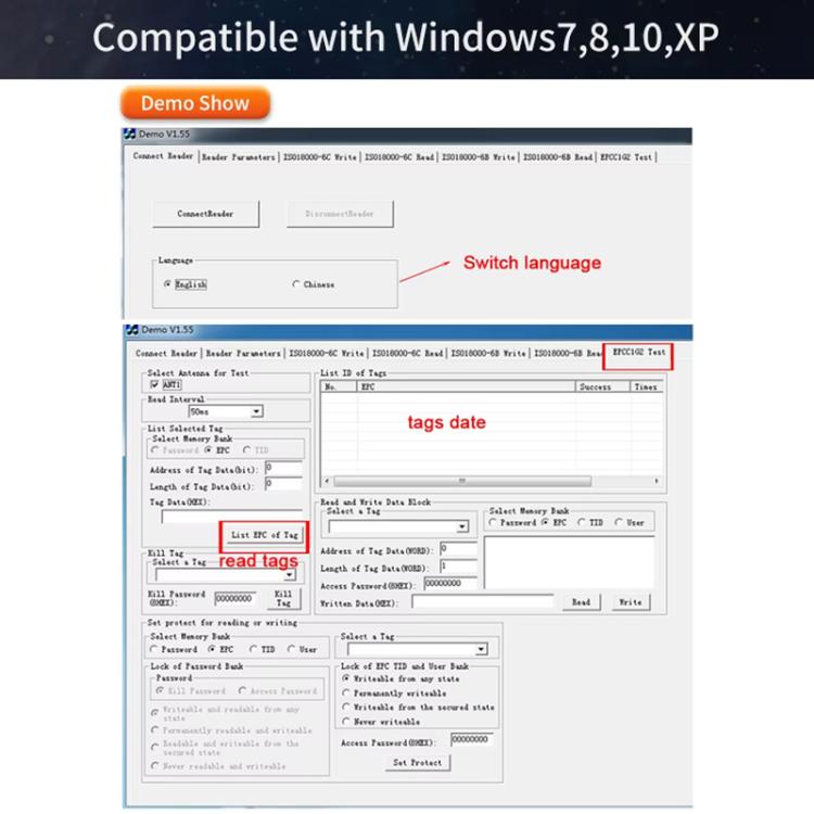 UHF RFID Desktop Reader / Writer Dual-Mode Output Electronic Tag Writer