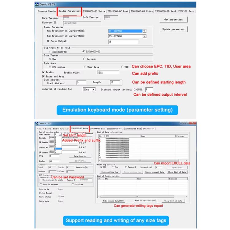 UHF RFID Desktop Reader / Writer Dual-Mode Output Electronic Tag Writer