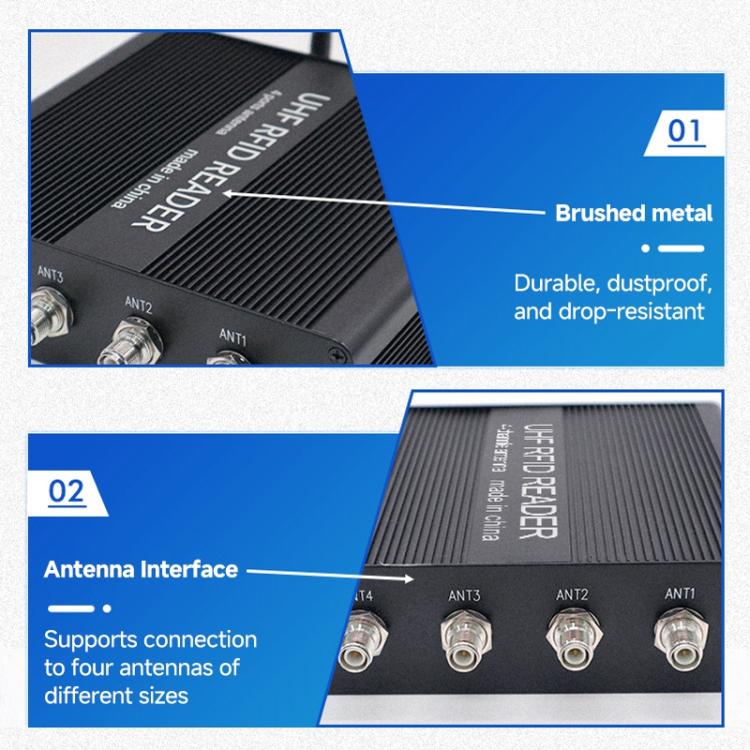 RFID 4-Channel UHF Long-Range Reader, Industrial Access Control & Warehouse Management RFID Reader / Writer