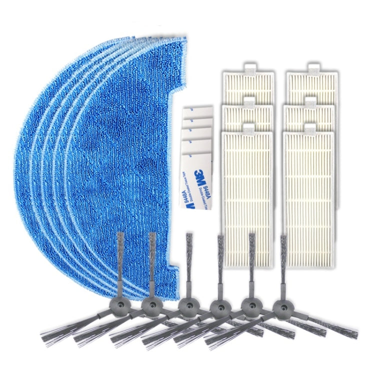 XI297 3 Pairs K614 Side Brushes + 5 PCS K636 Rags + 6 PCS I207 Filters+ 5 PCS G604 Magic Adhesive Stickers for ILIFE A4