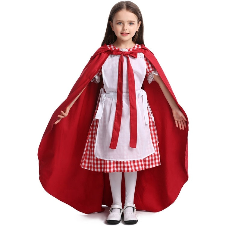 Little Red Riding Hood Parent Child Fairy Tale Drama Performance Costume Little Red Riding Hood Dress Little Maid Two Dress Halloween Costume (Color:Cape+Maid Size:L)