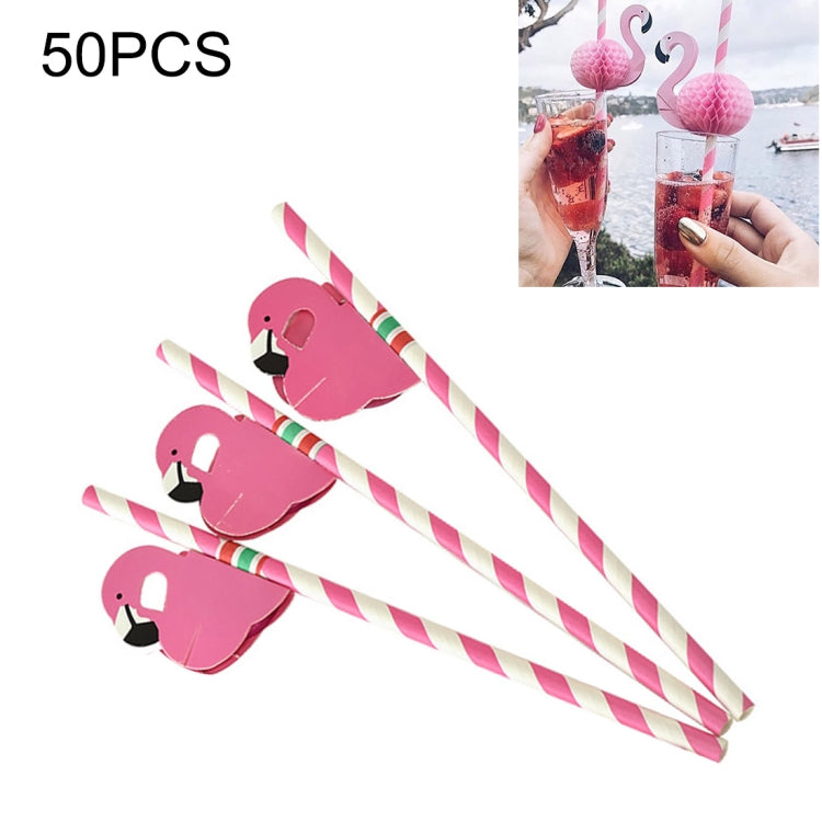 50 PCS 3D Flamingo Jungle Paper Straws Party Decorations Cocktail Straw (Pink)