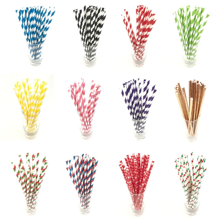 2 Packs / 50pcs Degradable Color Environmental Protection Striped Paper Straw Disposable Kraft Paper Straw